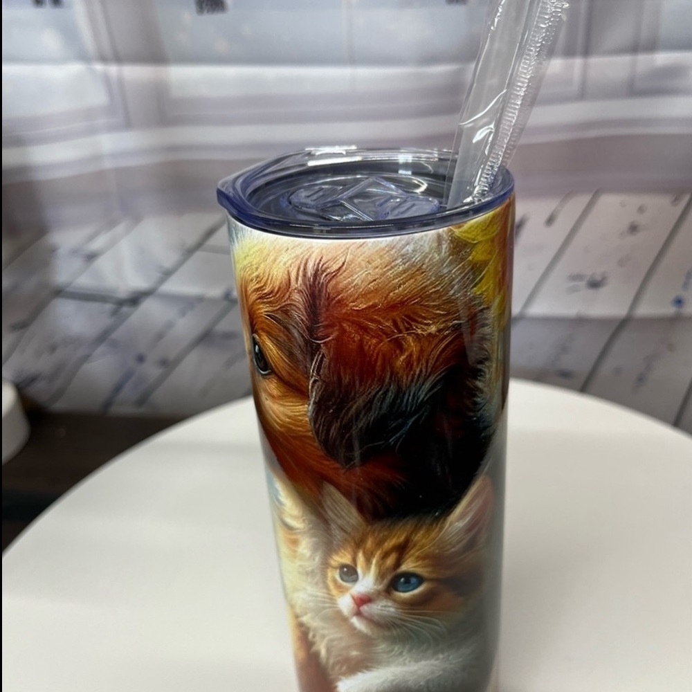 Handmade Cat And Dog Tumbler. NWOT